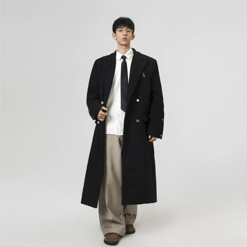2025 Winter Long Woolen Coat man Trenchcoat Men warm overcoat Solid Double Breasted Loose Casual Trench Outwear 251226