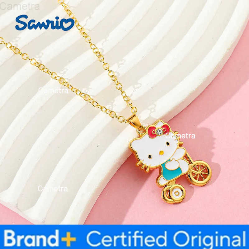 Sanrio Anime Cute Hello Kitty Gold Color Cartoon Pendant Necklace By Bike KT Cat Necklace Jewelry Accessory Gifts For Kids H251229