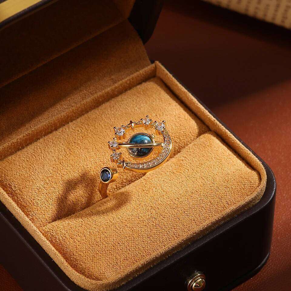 ZAKOL New Blue Planet Series Shiny Zircon Adjustable Open Ring for Women Exquisite Unique Anniversary Birthday Jewelry Gift