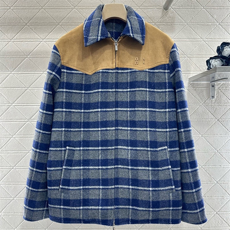 Women Vintgae Plaid Jacket Designer Patchwork Suede Coat Autumn Winter Oversized Warm Outerwear