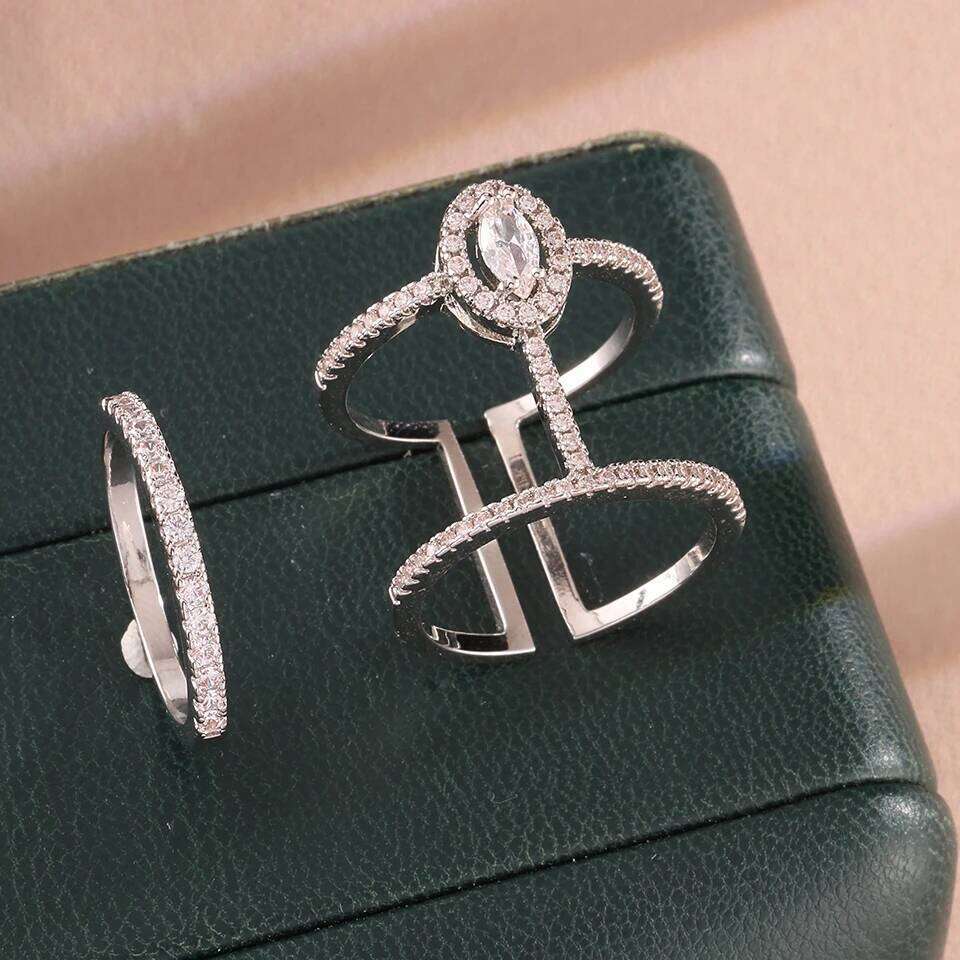 ZAKOL Luxury Geometric Water Drop Cubic Zirconia Ring Set for Women Buling Sliver Color Engagement Wedding Rings Gift