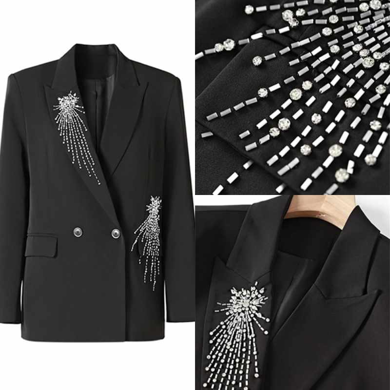 Elegant Women Suit 1 Piece Blazer Crystal Beading Peaked Lapel Double-Breasted Party Prom Banquet Casual Occasion Customized