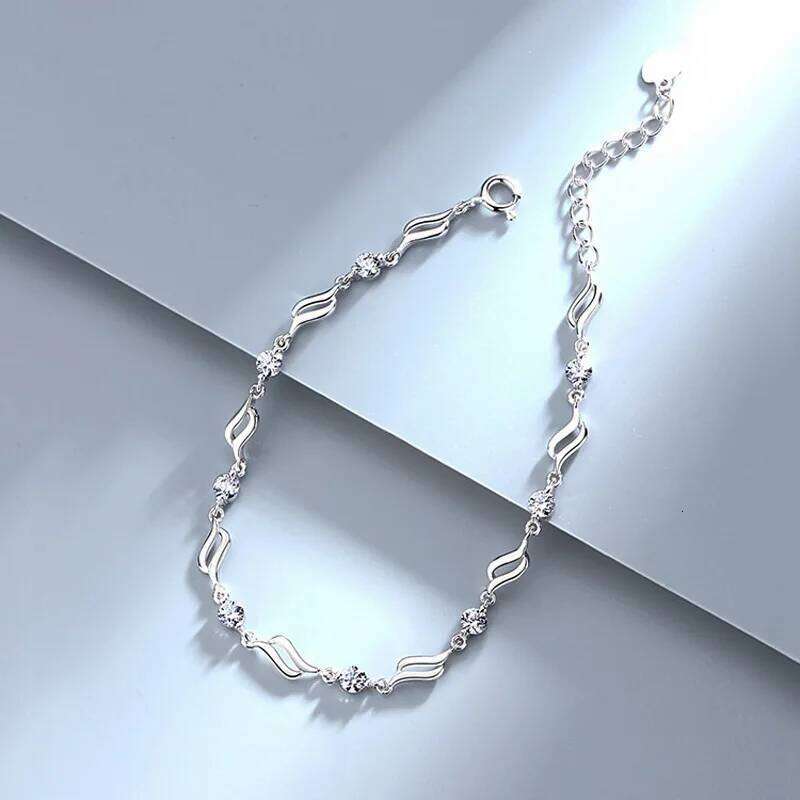 NEW European Fine Sparkling Blue AAA CZ S925 Sterling Silver Wave Bracelet For Women Friend Summer Gift Jewelry 25H1229