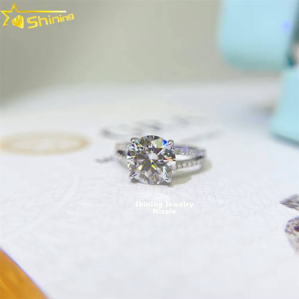 S925 9k 14k 18k 2 Rows Side Stones Round 90mm D VVS Moissanite Diamond Engagement Rings for Women
