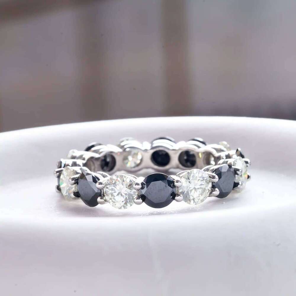 5mm black and white d color vvs moissanite ring 925 Sterling Silver total 7 Ct Classic Wedding Anniversary Gift 91b