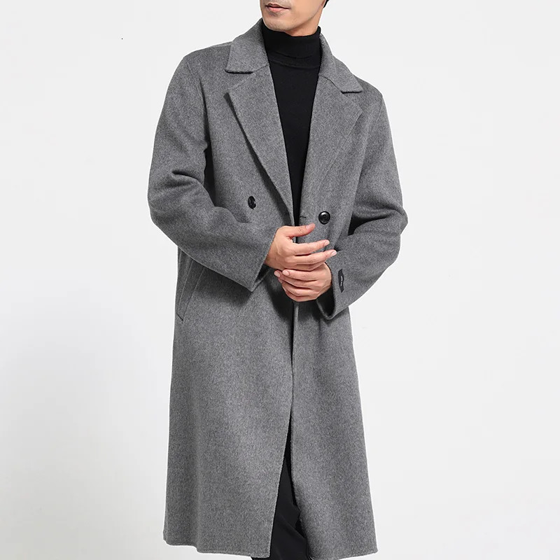Mens 100 cashmere thick doublesided extended coat classic and versatile fashion for business leisure 251226