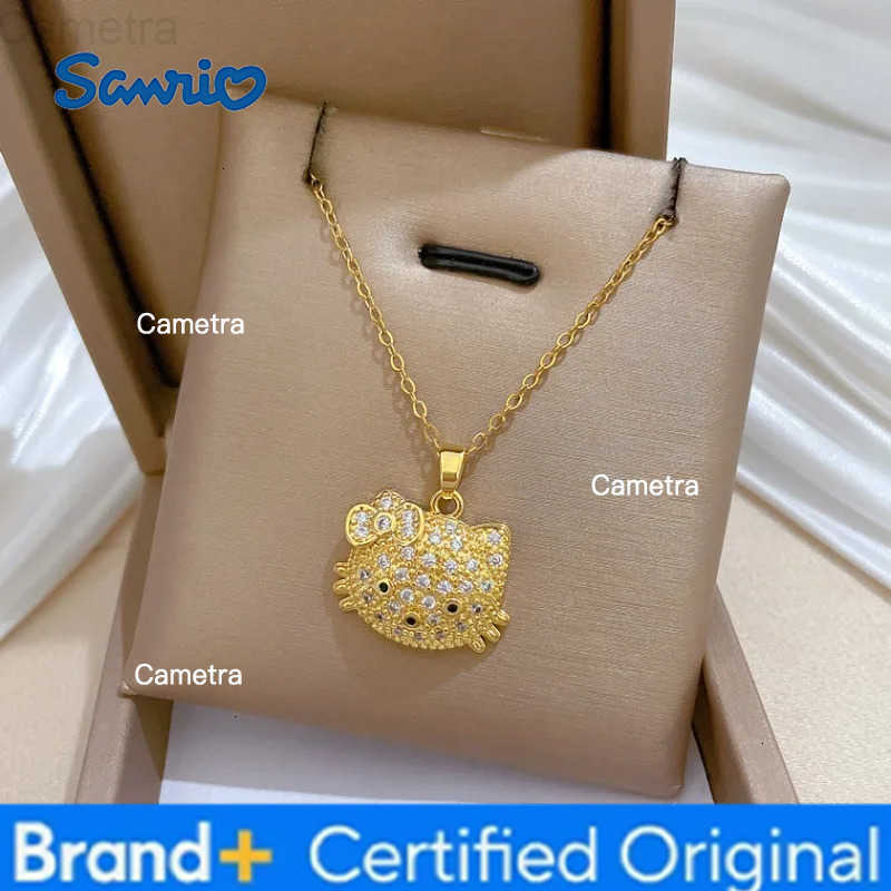 Sanrio Stainless Steel Chain Bling Shiny Zircon Hello Kitty Pendant Necklace for Women Teen Girls Cute Kitten Jewelry Gifts H251229