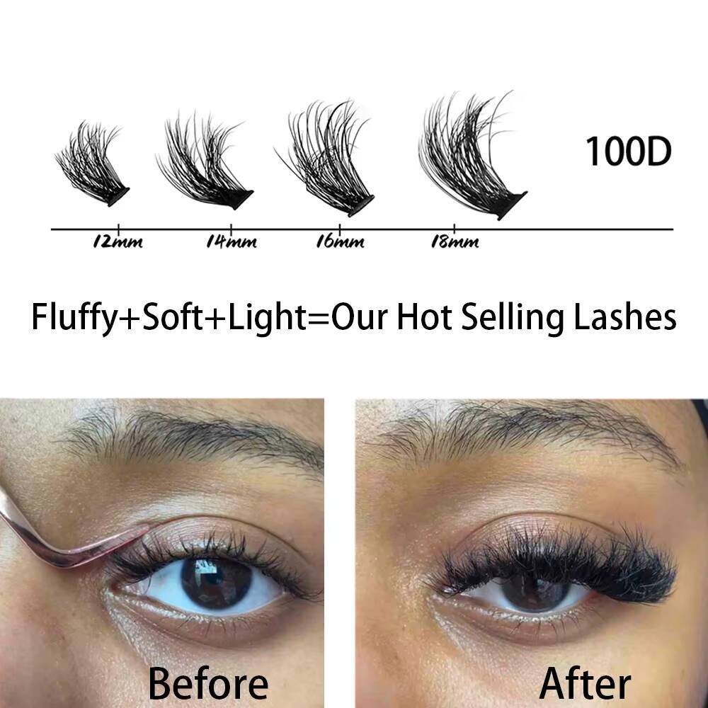 2024 200D Fluffy Lash Cluster Kit Thick Eyelash Individual Lash Extension Kit Volume 80D Fluffy Clusters Eyelashes Kit