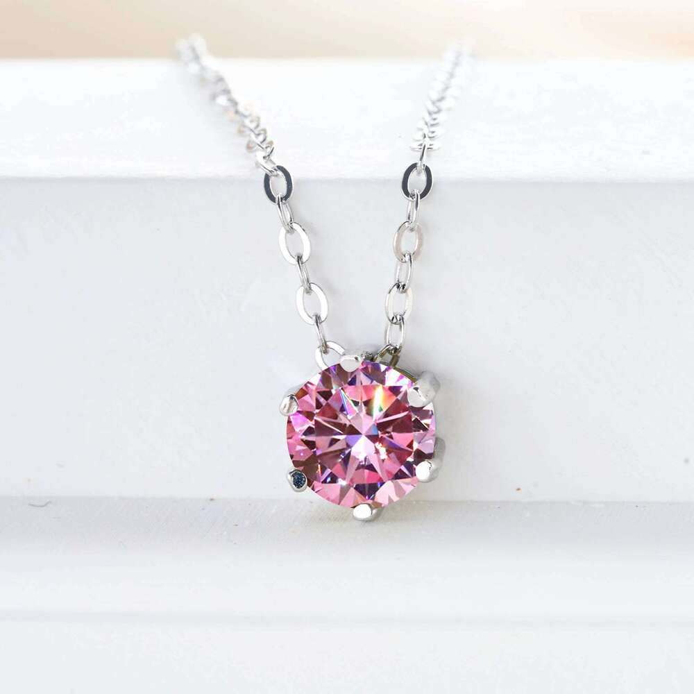 Pink color Moissanite pendant necklace 1 Ct 6.5mm Real Gra lab Diamond Pendant Necklace 925 Sterling Silver Luxury Jewelry 92e