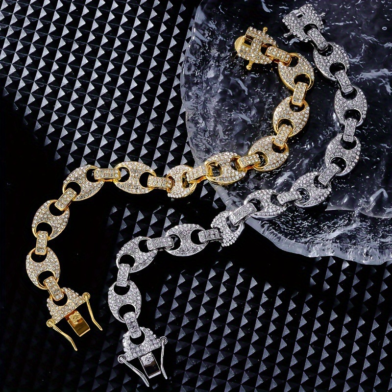 Luxury Brand Designer Jewelry E-Commerce Hot Selling European And American Fashion Hip-Hop Jewelry Coffee Bean Cuban Chain Full Diamond Personality Re