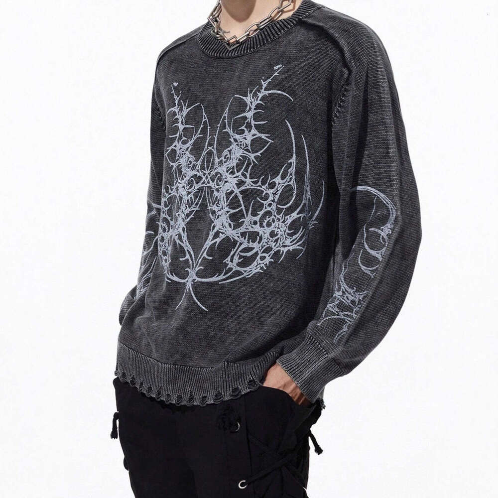 Autumn Winter Warm Vintage Y2K Round Neck Jacquard Unisex Pullover Loose Knitted Long Sleeve Sweater