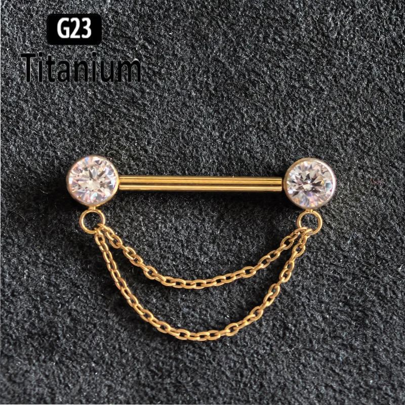 G23 Nipple Piercing Jewelry CZ With Chain Bezel Tongue Nipple Bars Piercing for Breasts Sexy Piercing Mamilo for Women 251224