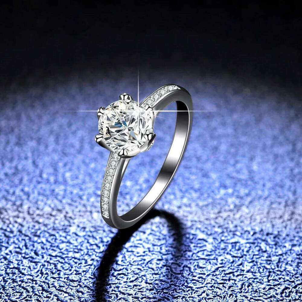 18K gold set diamond D-color women's moissanite ring, one Ct, classic and fashionable six claw PT950 platinum ring 451