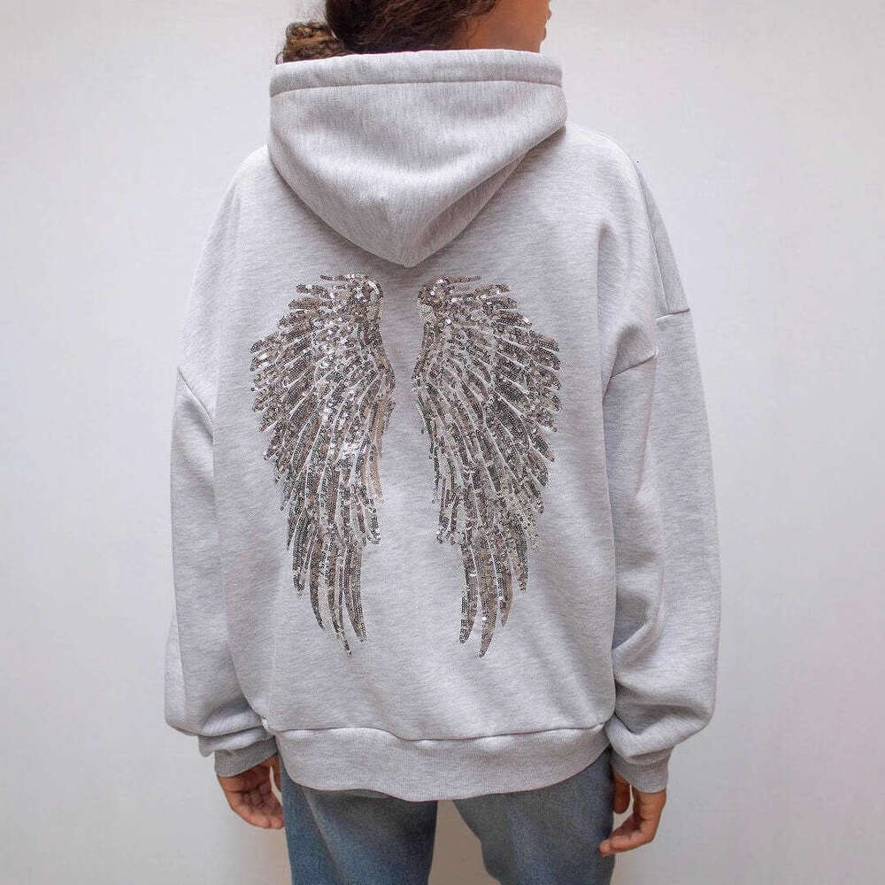 2025 Autumn Winter New Women's Wing Sequin Casual Sweatshirt Long Pants Fashion Versatile Solid Color Set