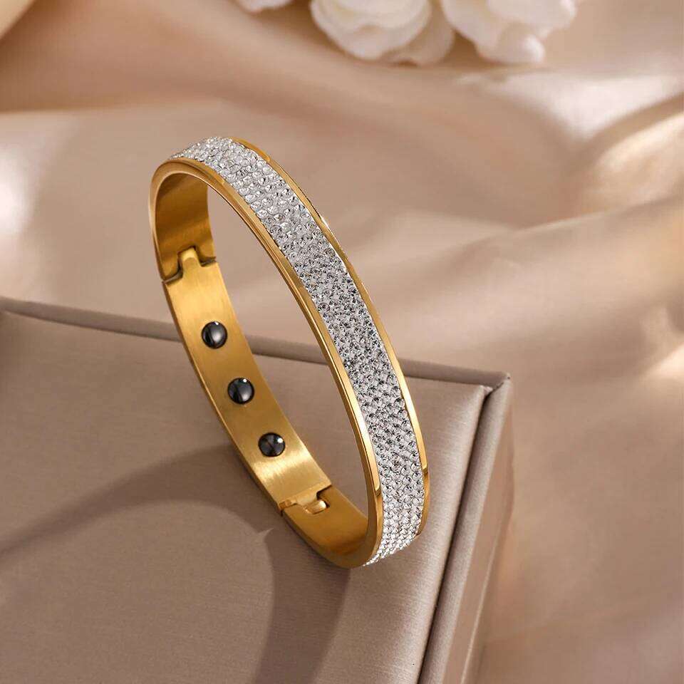 ZAKOL Buling Full Crystal CZ Stainless Steel Thick Bracelet Women Men Luxury Wrist Accessories Aesthetic Jewelry Gift