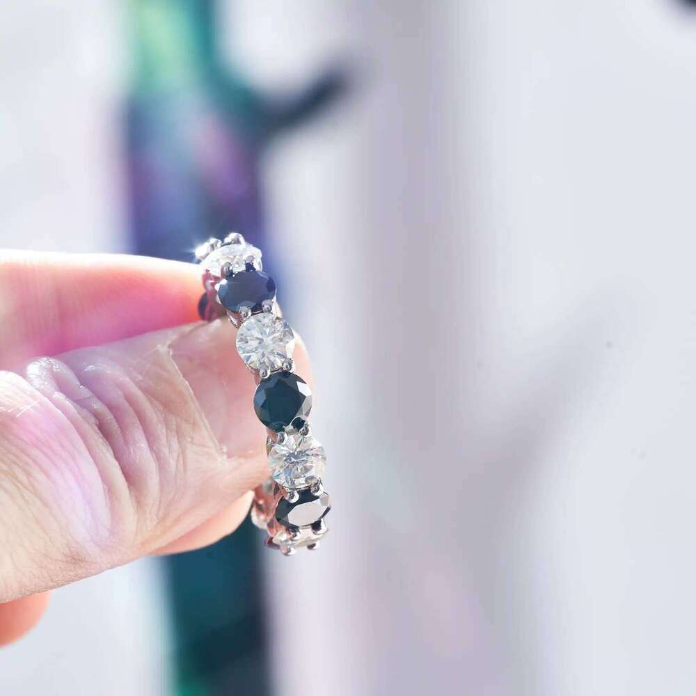 5mm black and white d color vvs moissanite ring 925 Sterling Silver total 7 Ct Classic Wedding Anniversary Gift 91b