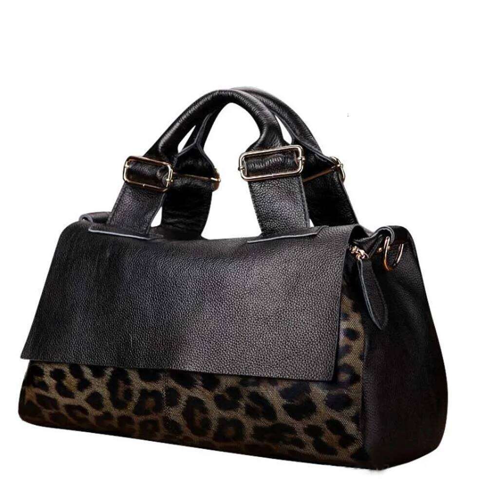 Genuine Leather Tote Handbags For Women Leopard Shaped Cow Skin Office Bag With Long Strap Luxury Crossbody Shoulder Bags JINXIANGGUO