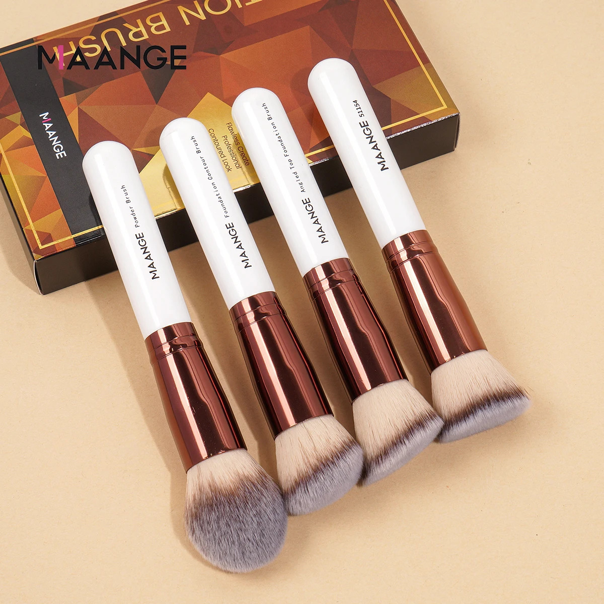 MAANGE 4Pcs Makeup Brushes with Case Foundation Concealer Powder Brush Soft Fluffy Bristles Big Cosmetic Set 251215