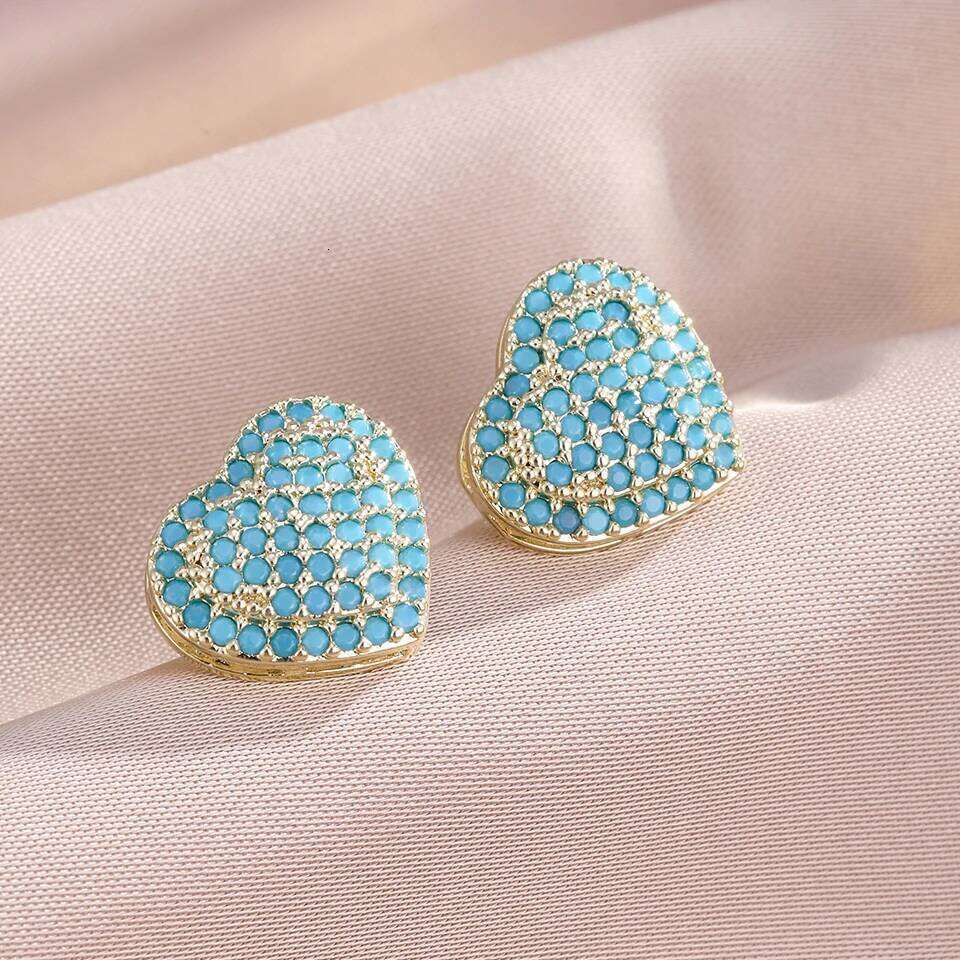 ZAKOL New Arrival Blue Turquoise Heart-shaped Stud Earrings for Women Creative Shiny Stone Ear Accessories Party Gift