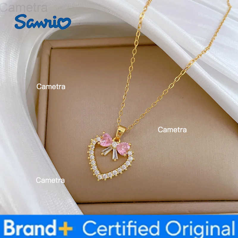 Sanrio Stainless Steel Chain Sweet Romantic Love Heart Bow Pendant Necklace for Women Girls Lovely Jewelry Accessories Gifts for Lover H251229