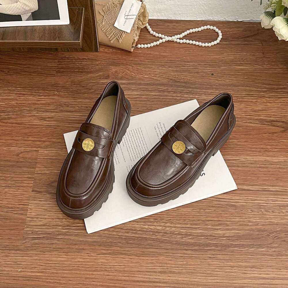 Internet Celebrity Spring Thick-Soled Leather College Style Small Coin Loafers for Women 2025 New Women's Shoes