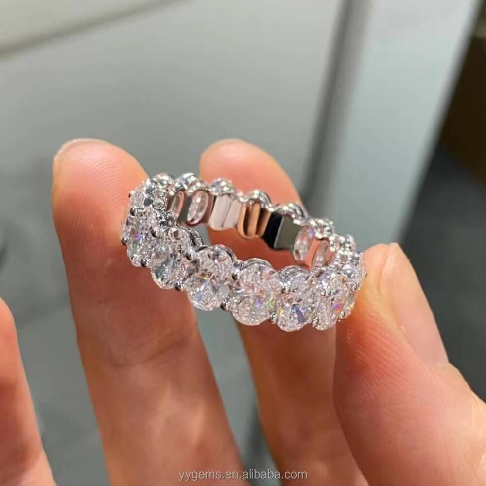 Yu Ying Eternal Love Full Circle Oval Diamonds Rings 14K White Gold Eternal Wedding Band Ring Fine Jewelry Women Rings
