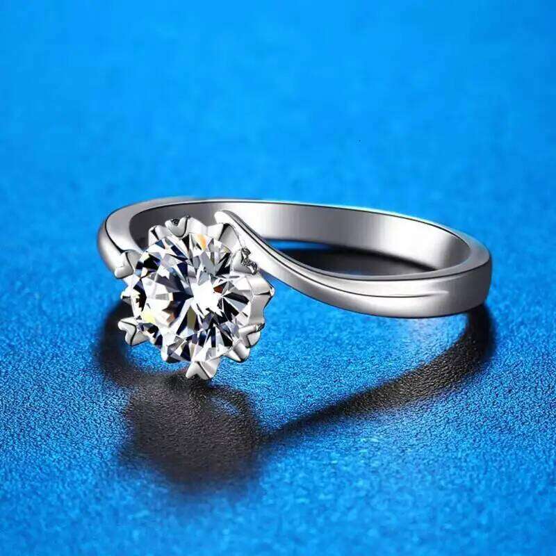 2CT 8MM Moissanite Diamond Jewelry Women's 925 Sterling Silver Plated 18K Gold Rings For Romantic Dating Snowflake 5c9