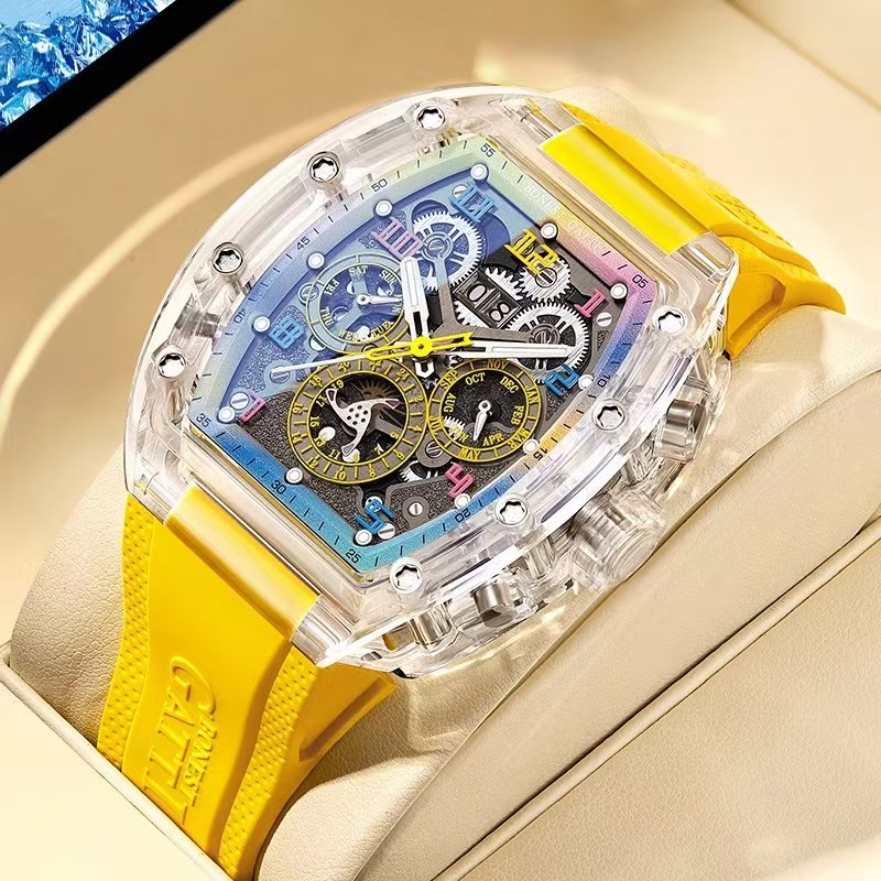 Elegant Mens' Bentley Chronograph Wristwatch Featuring Clear Acrylic Housing