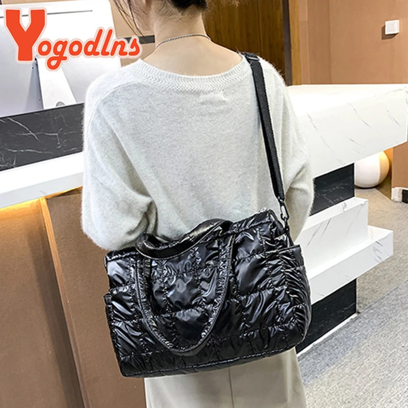 Yogodlns Space Padded Cotton Handbag Big Capacity Shoulder Bag Waterproof Nylon Bag Travel Down Crossbody Bag Purse Bolsa251222