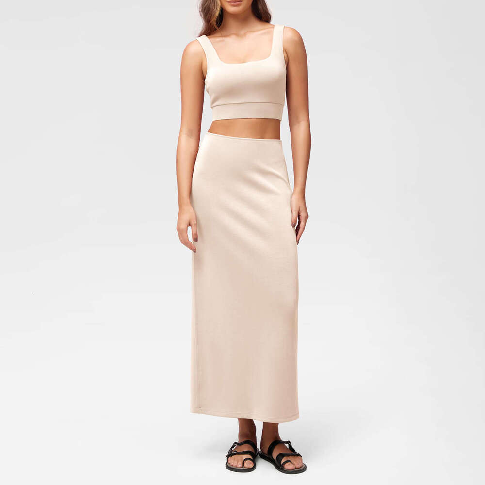 Women's Soft Rayon Slit Summer Bodycon High-End Elegant Casual Midi Long Skirt