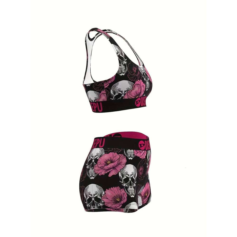 WONST Sportswear Pcs Of Women S Trendy Purple Skull Print High Elastic Breathable Comfortable Sports Bra Fitness Swimming Yoga Running Essential Set