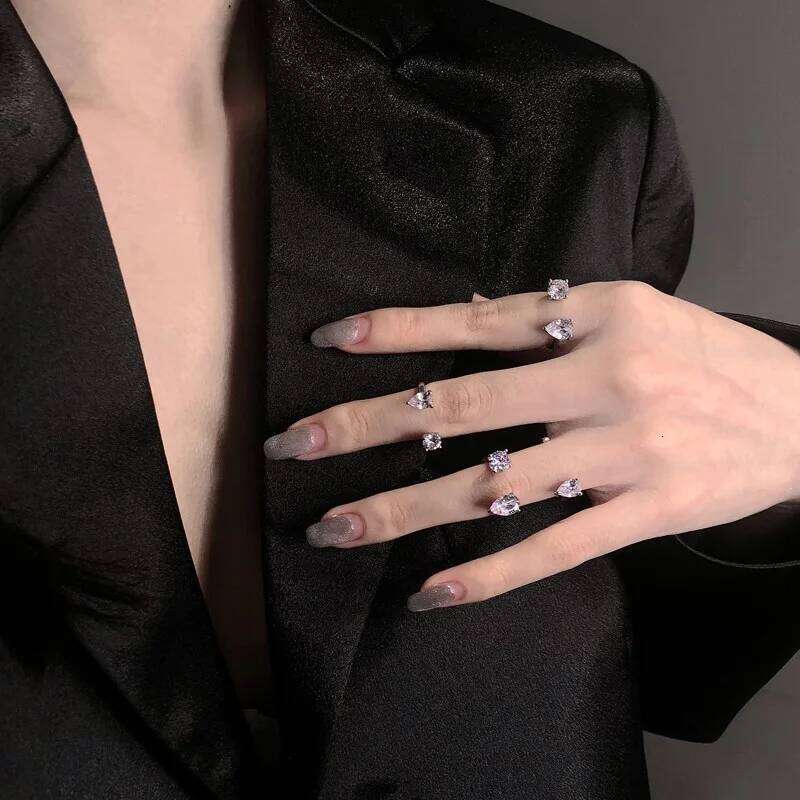 ZAKOL Rhinestone Hollow Metal Trendy Cubic Zirconia Fingertip Nail Ring Thin Gothic Open Rings for Women Daily Fashion Jewelry