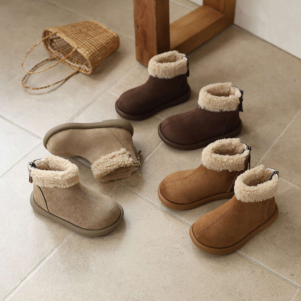 INS French Retro Birken 2025 Autumn Winter New Korean Style Girls' Fleece Short Boots Boys' Furry Cotton Shoes