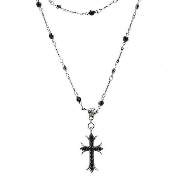 ZAKOL Neo-Gothic Cross Zirconia Necklaces For Women Girls Black Crystal Crucifix Clavicle Chain Choker Jewelry Festival Gifts