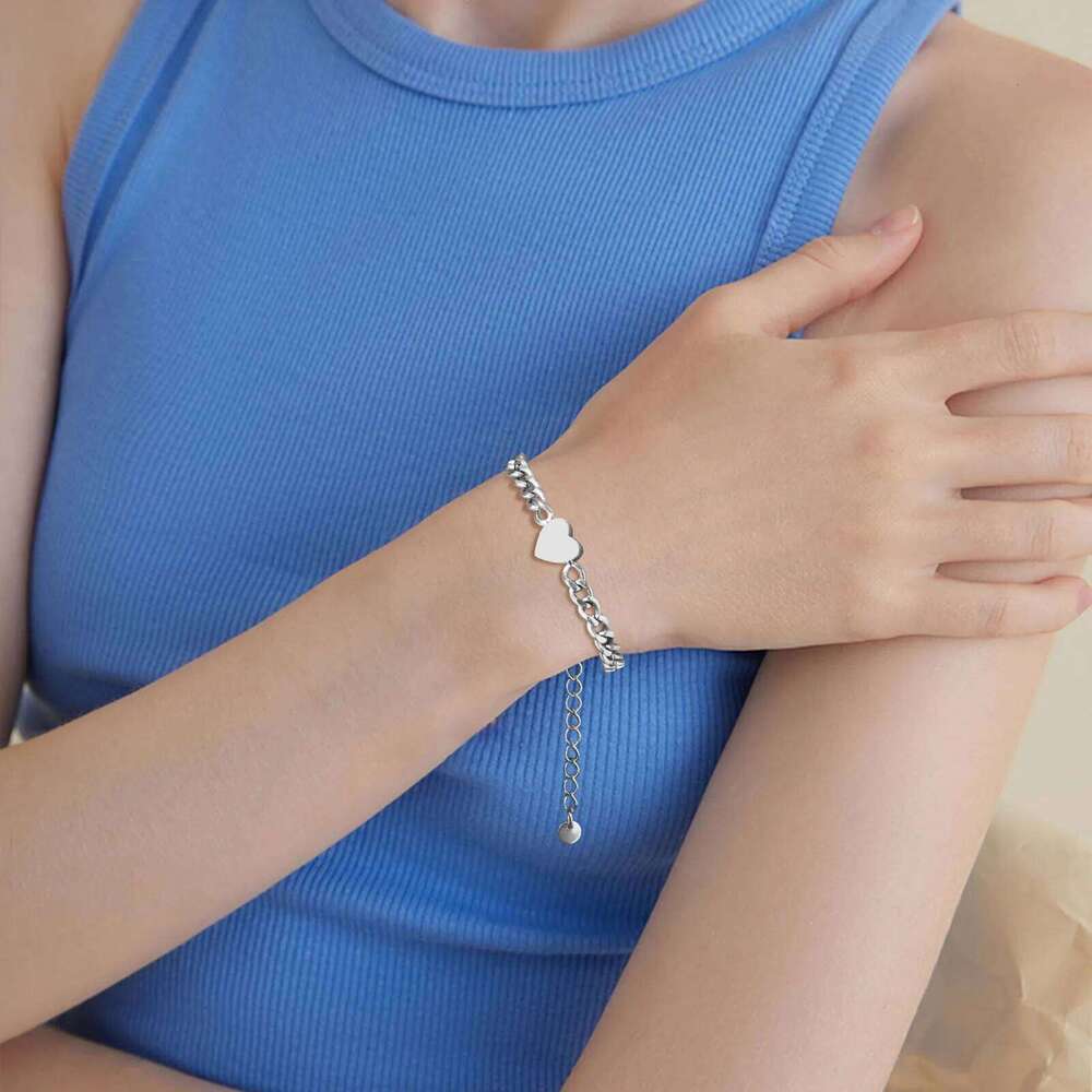 Vnox Love Heart Couple Men Women, Adjustable Stainless Steel Cuban Chain Bracelets Set,Valentines Day Gift for Him 25H1229