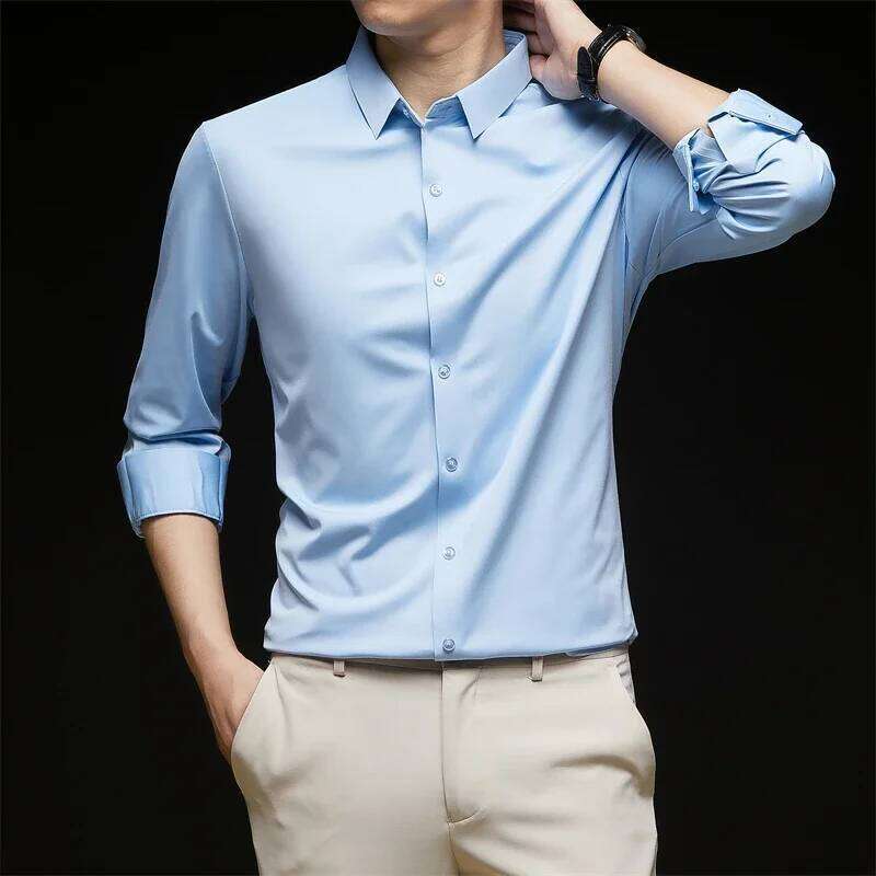 New Men's Business Casual Long Sleeved Solid Color Shirt Resistant Wrinkle Free Comfortable All Season Versatile Top