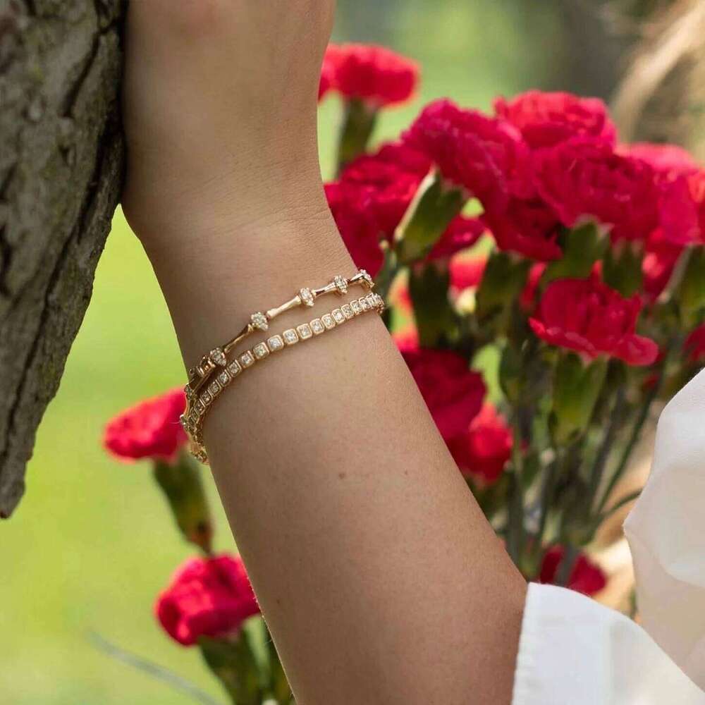 Gold Color CZ Tear Drop Charm Bamboo Bone Shaped Tennis Chain Fashion Women Bracelet 25H1229