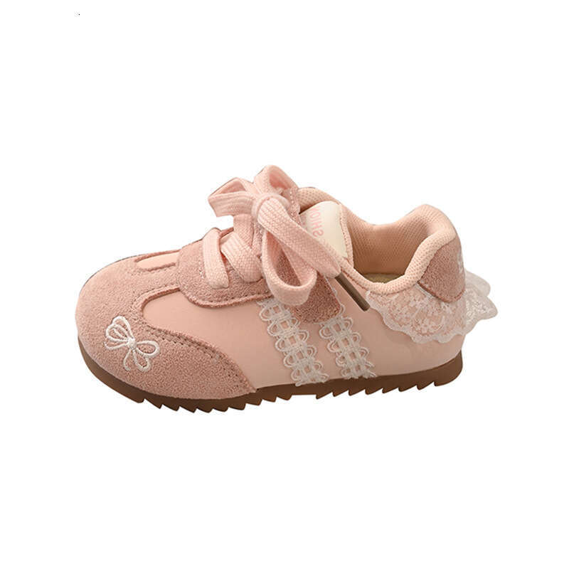 INS Children's Training 2025 Spring and Autumn New Korean Style Girls' Bow Embroidered Lace Edge Forrest Gump Shoes