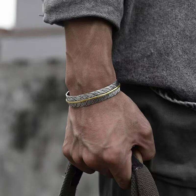 ZAKOL Hiphop Rock Feather Wing Cuff For Men Boys Silver Color Metal Wristlet Bracelets Festival Jewelry Gifts