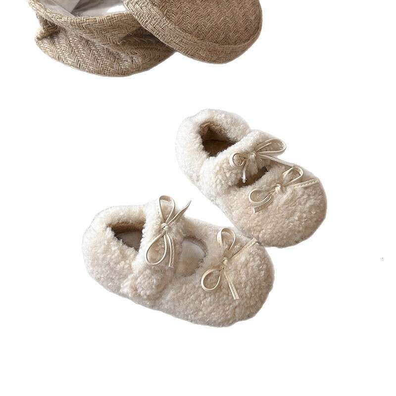 Children's Furry 2025 Autumn Winter New Korean Style Girls' Bow Princess Soft Sole Fleece Lined Warm Cotton Shoes