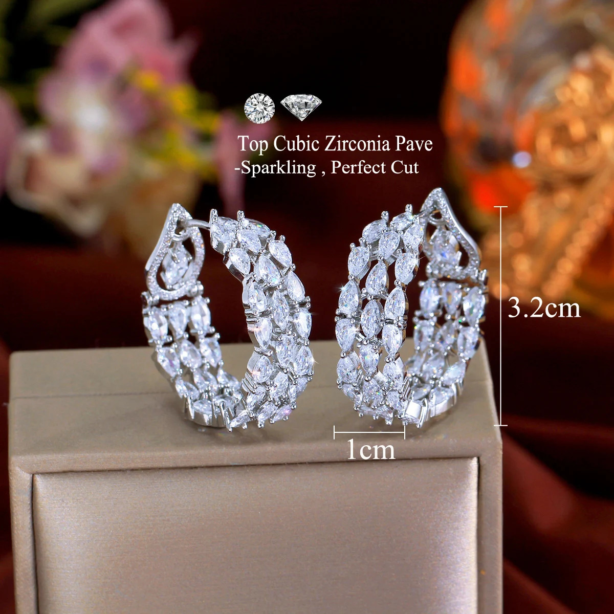 CWWZircons Clear White Double Sided CZ Paved Triple Round Big Chunky Hoop Earrings for Women Wedding Party Jewerly E0935 251224
