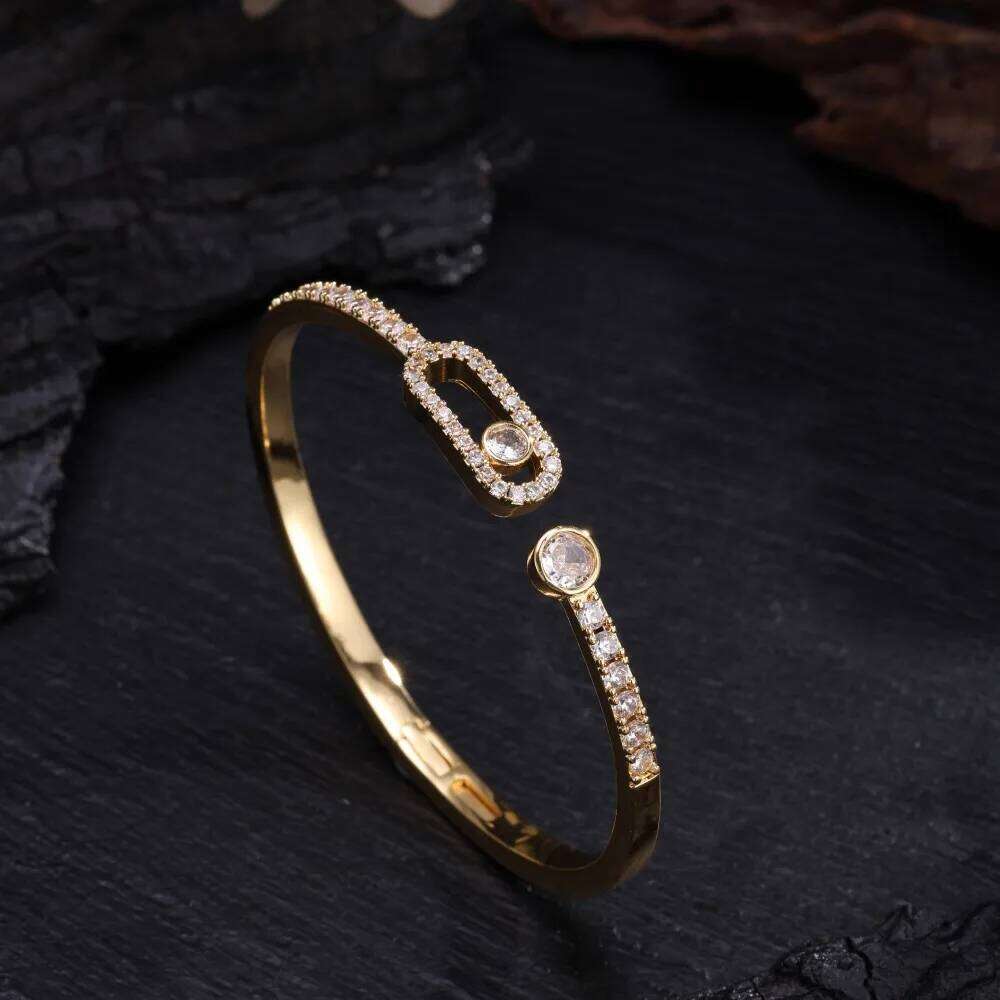 ZAKOL Hollow Out Geometric Inlaid Zircon Open Bracelet For Women Daily Wear Slivery/Golden Fashion Jewelry Accessory