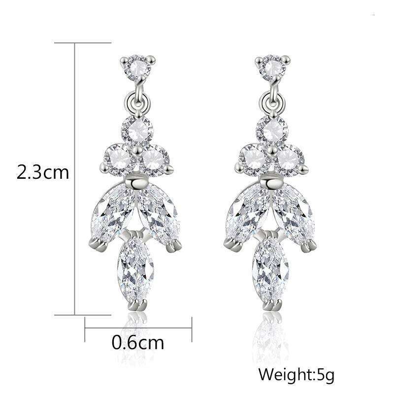 Classic Shinny Cubic Zirconia Leaf Dangle Earrings Necklace Set for Women Elegant Bridal Wedding Party Jewelry Dress