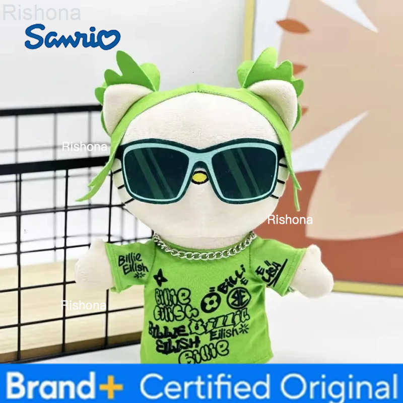 Sanrio 26cm KT Billie Eilish Green Sunglasses Fashion Boy Plush Doll Figure Stuffed Toys Cute Kids Boys Girls Christmas Gift H251229