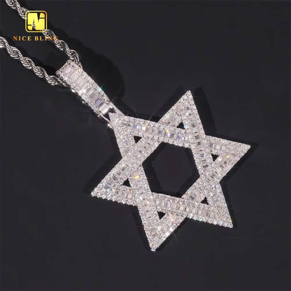 Pass Diamond Tester 925 Silver Hexagram Charms Pendant Gold Plated VVS Moissanite Diamond Pendant