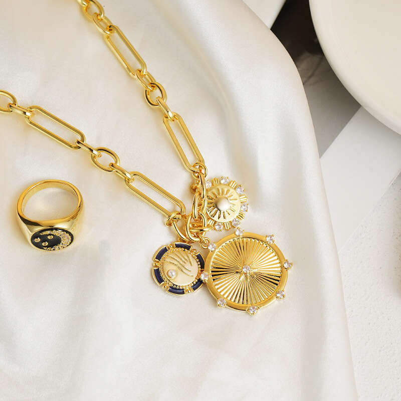 Cross-Border Pearl Copper Gold-Plated Sun Mountain Water Necklace Niche Design Ins Hip-Hop Minimalist Style Internet Celebrity Collarbone Chain for Wo