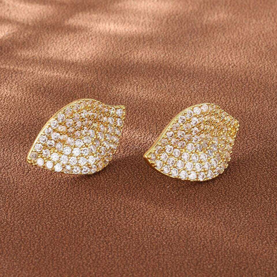 ZAKOL Buling Full Micro Paved Cubic Zirconia Single Leaf Stud Earrings for Women Elegant Bride Wedding Party Jewelry
