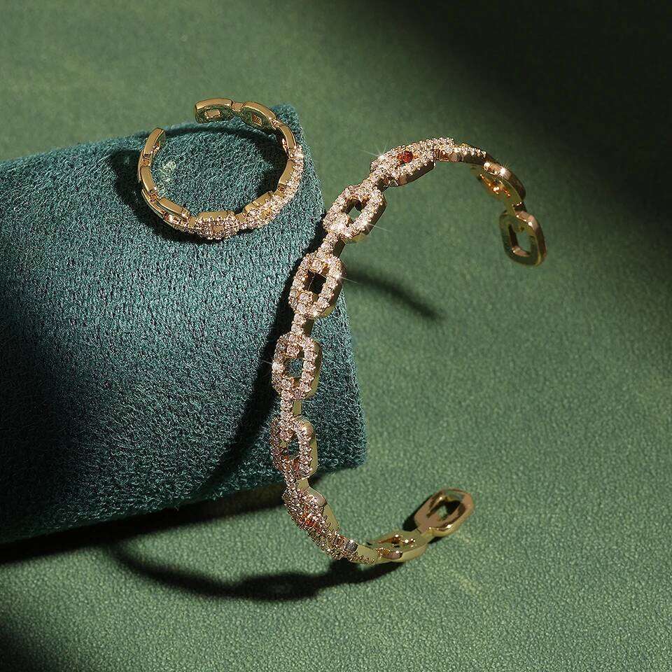 ZAKOL New Geometric Buling AAA Zirconia Ring Bangle for Women Shiny Crystal Luxury Charms Silver Color Wedding Jewelry Set