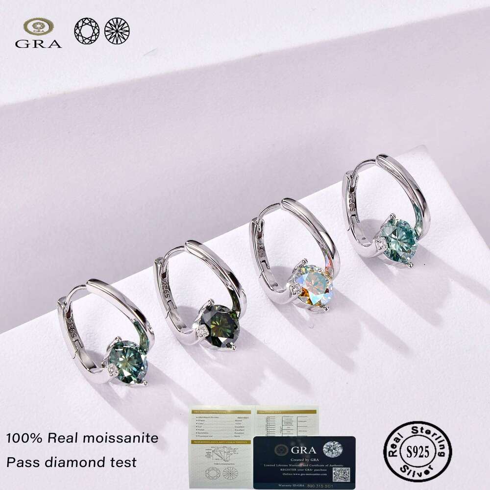 Trendy real d color vvs moissanite stub earrings for charm lady 925 Sterling Silver Fine Jewelry Gift wholesale 10c