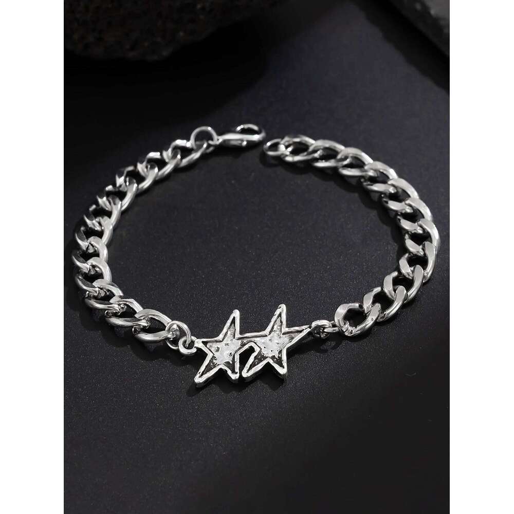 1pc Retro Double Stars Bracelet For Men Woman Hip Hop Unisex Punk Jewelry Cool Rock Luxury Accessories 25H1229
